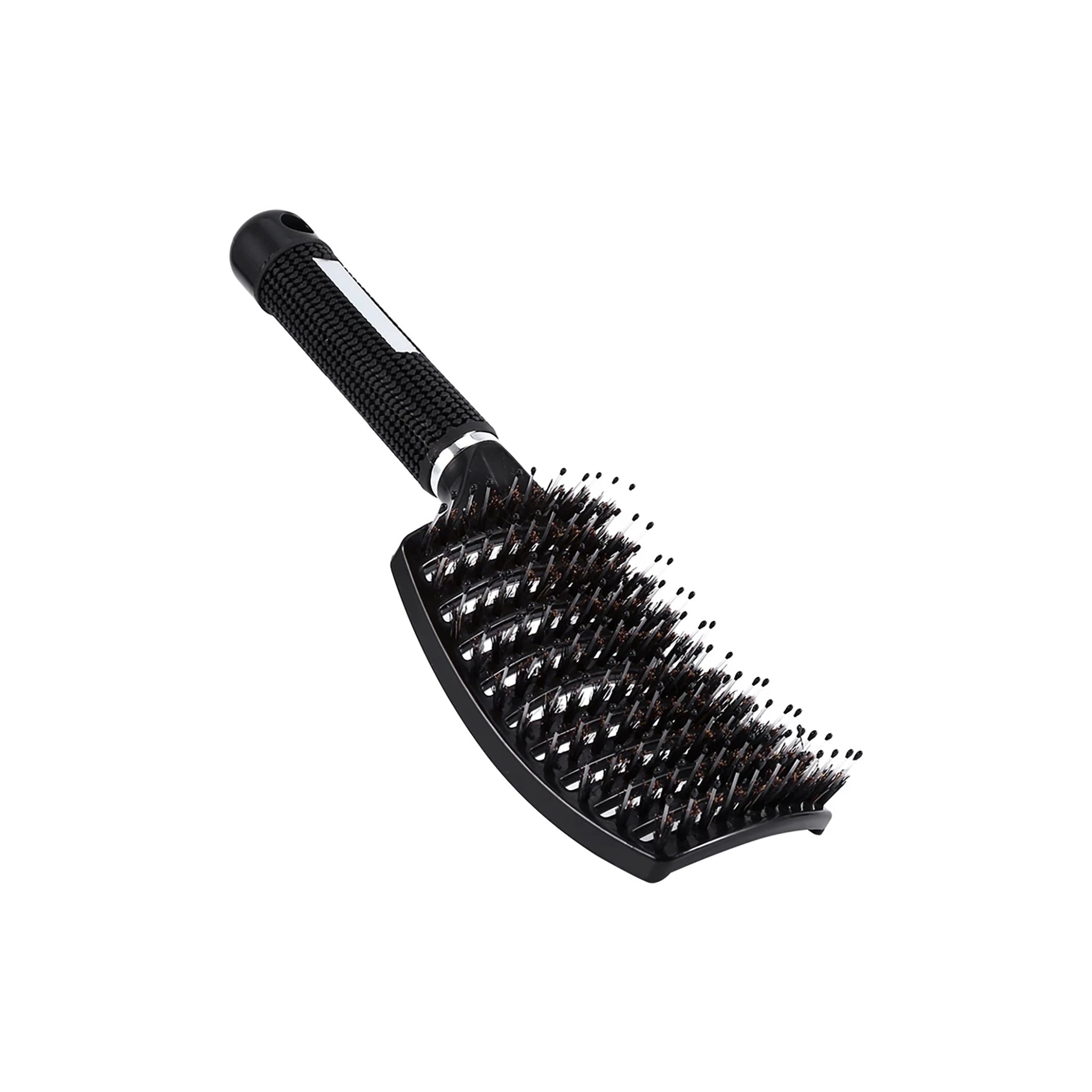 Sort Curlease Curve Brush med buet børstehoved og fleksible pigge, designet til at forme krøller, give volumen og skånsomt rede håret ud.