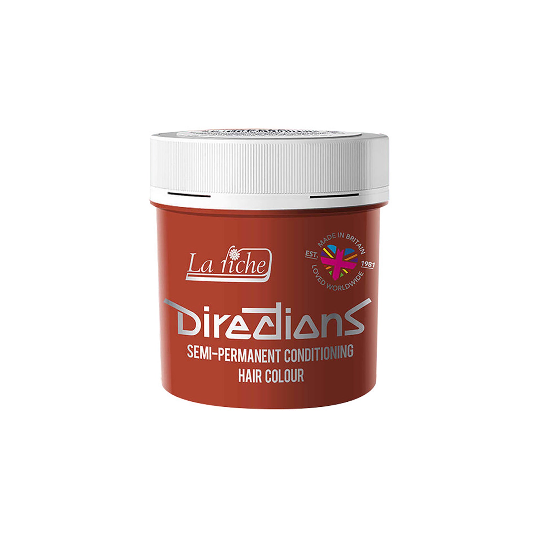 La Riche Directions semi-permanent hårfarve i Flame 88 ml – intens orange-rød nuance med plejende egenskaber, fremstillet i Storbritannien.