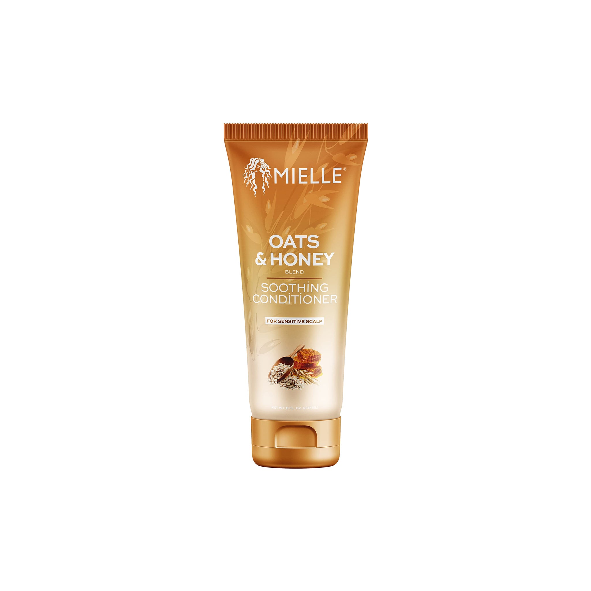 Mielle Oats & Honey Soothing Conditioner 237ml i gylden tube med havre og honning på etiketten.