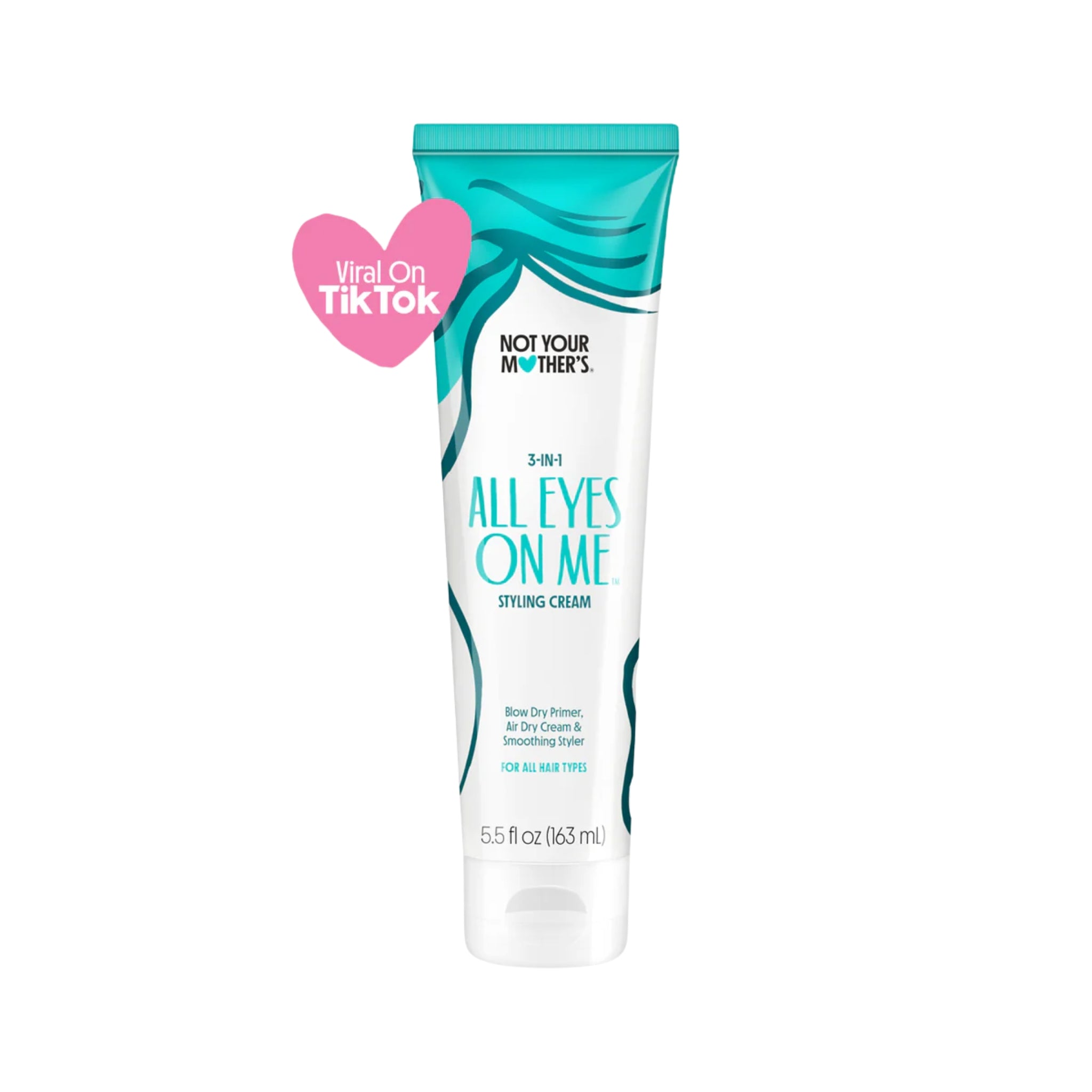 Not Your Mother's All Eyes On Me 3-i-1 styling cream tube i turkis og hvid, viral på TikTok.