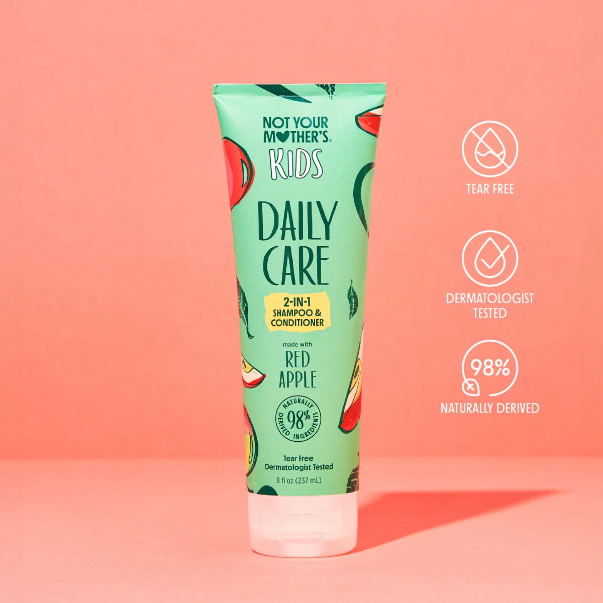 Not Your Mother's Kids Daily Care 2-i-1 shampoo og balsam med rødt æble, tåre-fri, 237 ml grøn tube.