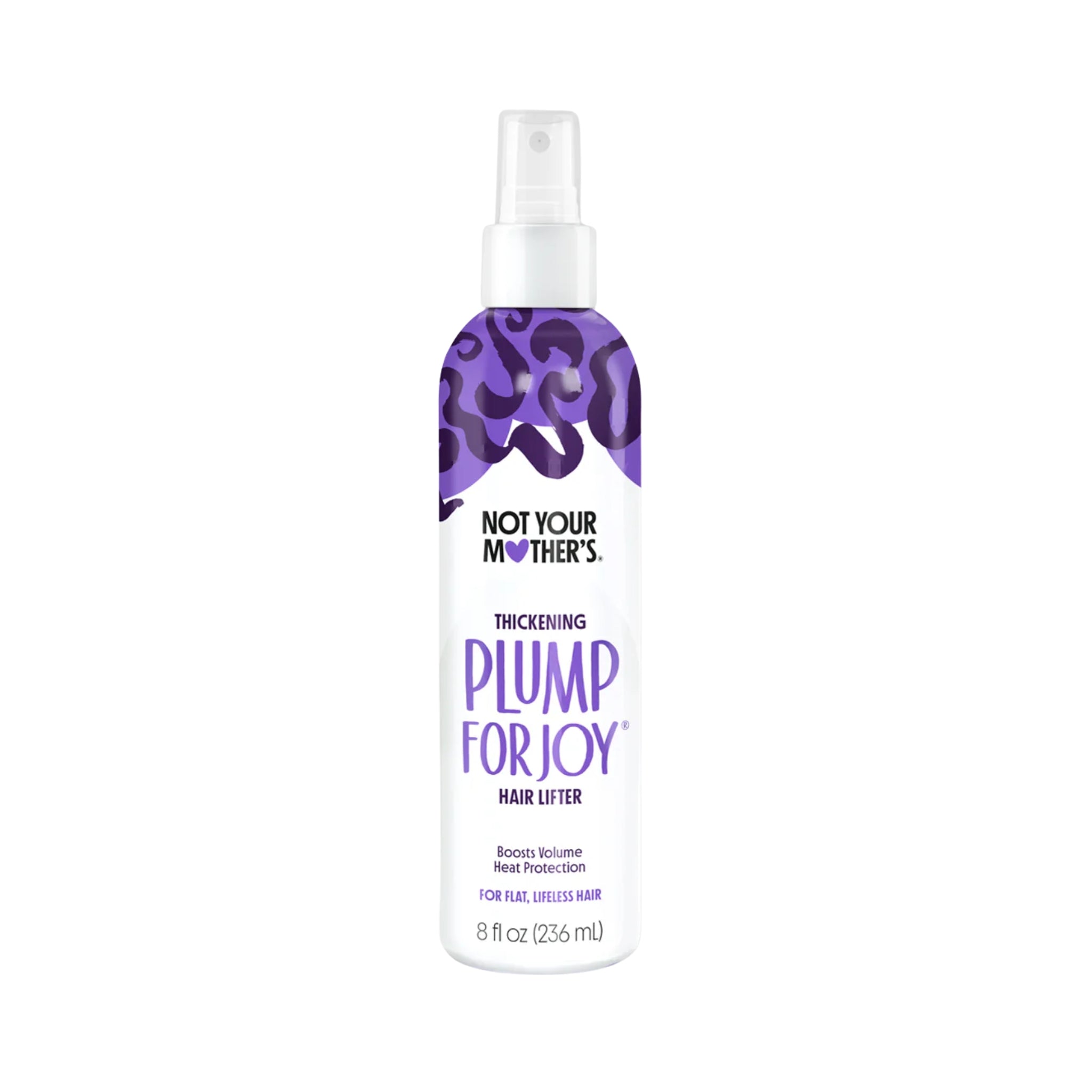 Not Your Mother's Plump for Joy hårspray til tykkere hår med lilla leopardmønster, 236 ml.