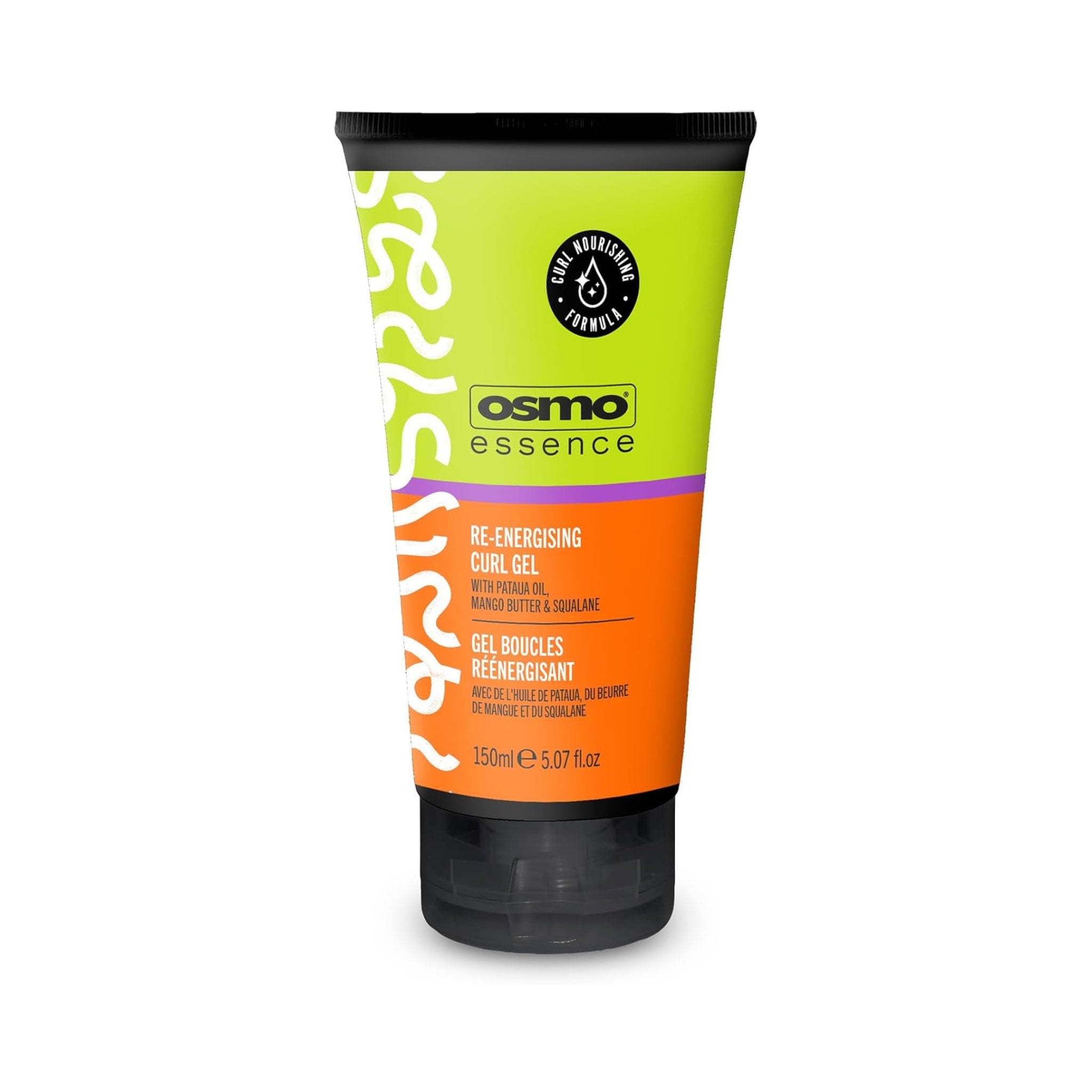 Osmo Essence Re-Energising Curl Gel, 150 ml tube i limegrøn og orange med sort låg.