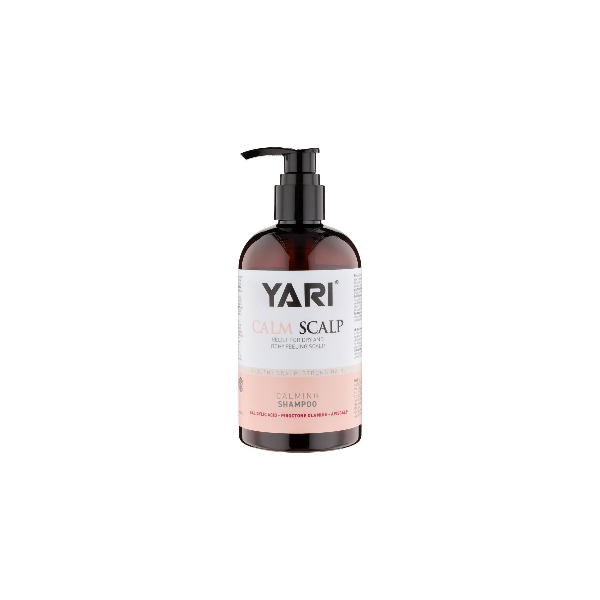 Yari Calm Scalp Dry & Itchy Shampoo 360ml i brun pumpeflaske mod tør og kløende hovedbund.